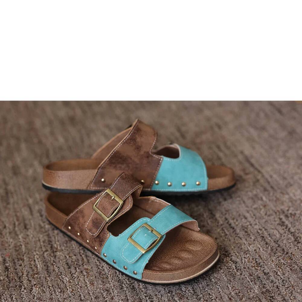 NEW LITTLE DAISY CLOSET women's western suede rivet slip-on sandals in light blu